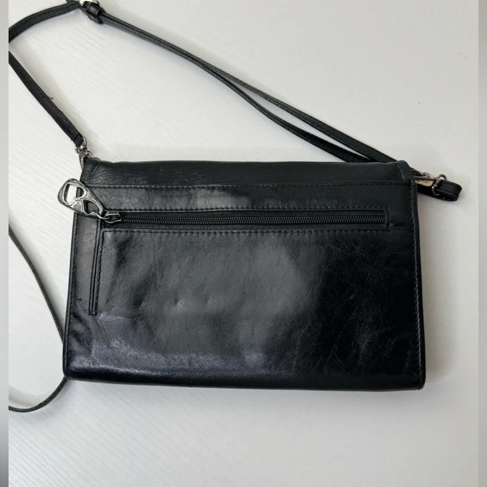 Vintage‎ Brighton Black Leather Foldable Crossbody bag Clutch Wallet
